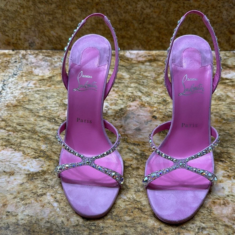 Christian Louboutin Pink Embellished Heels - Picture 1 of 11